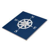 8-punts Compass Roos, White en Navy Blue Tegeltje (Zijkant)