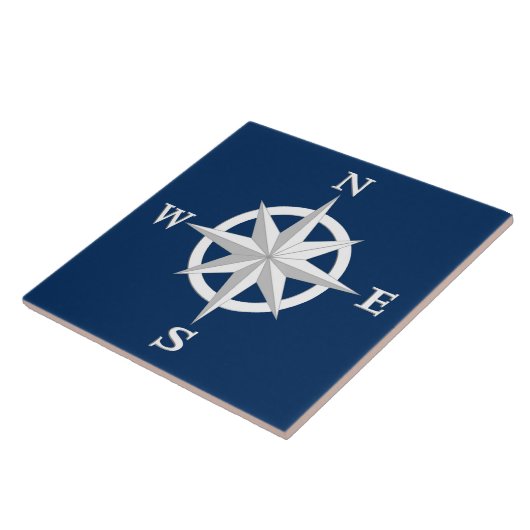 8-punts Compass Roos, White en Navy Blue Tegeltje (Zijkant)