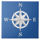 8-punts Compass-Roos, wit en kobalt blauw Tegeltje (Voorkant)
