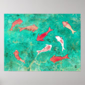 8 Rood en Goud Koi Karper Aquarel Poster (Voorkant)