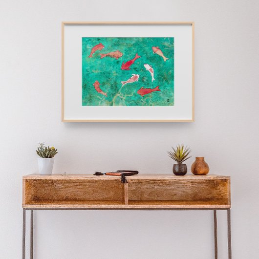 8 Rood en Goud Koi Karper Aquarel Poster