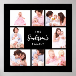 8 secties familie foto in zwarte lijst poster