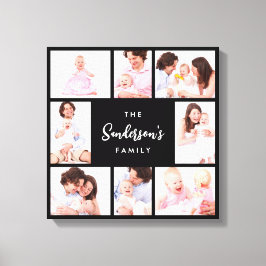 8 secties familiefoto in zwarte lijst canvas afdruk