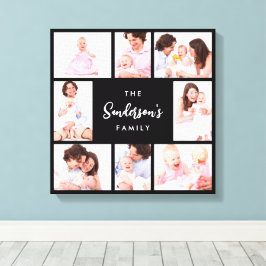 8 secties familiefoto in zwarte lijst canvas afdruk