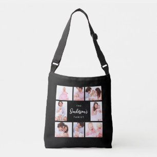 8 secties familiefoto in zwarte lijst crossbody tas
