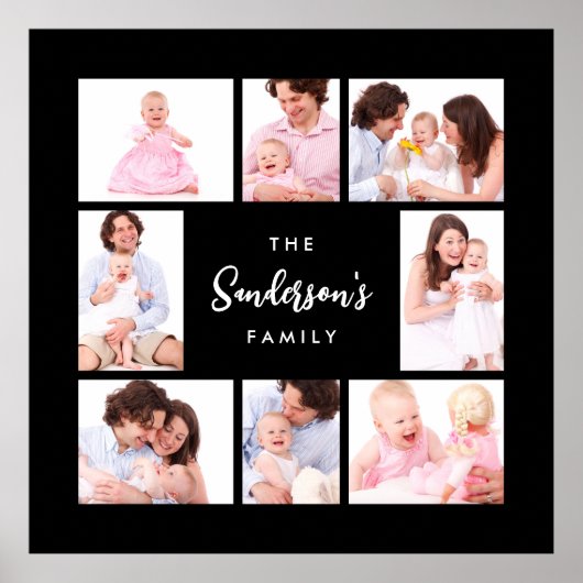 8 Sections Family Photo in Black Frame Poster (Voorkant)