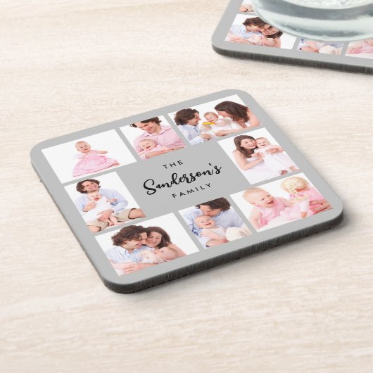 8 Sections Family Photo in Gray Frame Bier Onderzetter (Linkerzijde)