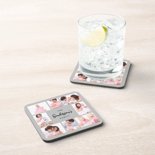 8 Sections Family Photo in Gray Frame Bier Onderzetter (Rechterzijde)