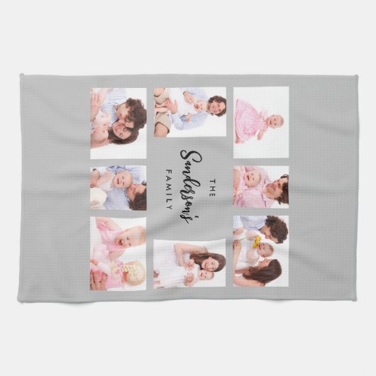 8 Sections Family Photo in Gray Frame Theedoek (Horizontaal)