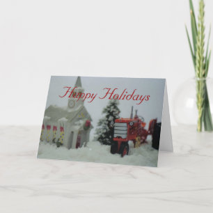 8 speelgoedtractoren bij Kerstmis Feestdagen Kaart