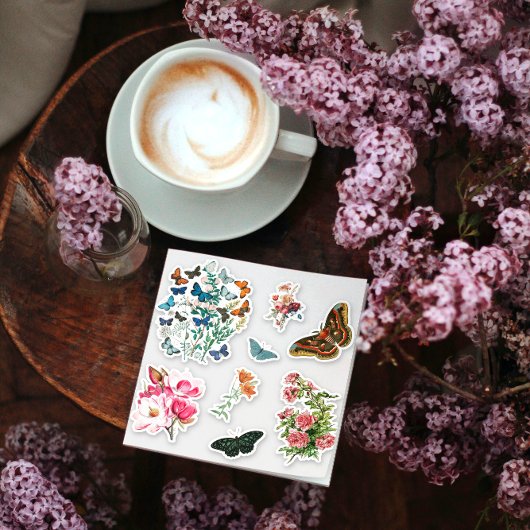 8 stks  botanische bloemvlinders contour sticker