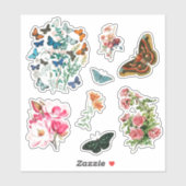 8 stks  botanische bloemvlinders contour sticker (Vel)