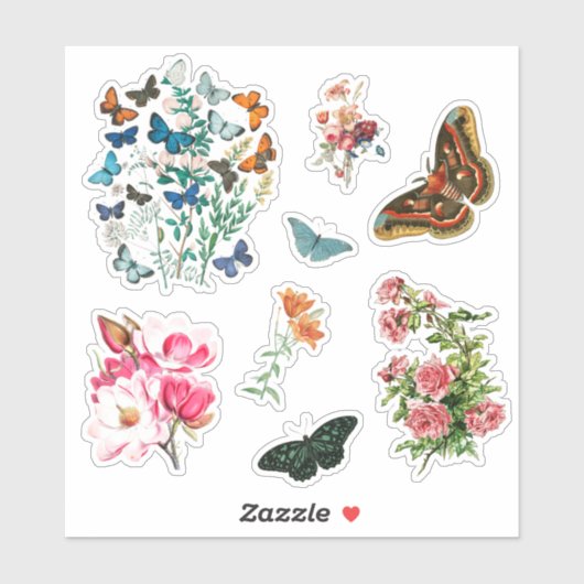 8 stks  botanische bloemvlinders contour sticker (Vel)