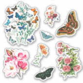 8 stks  botanische bloemvlinders contour sticker (Voorkant)