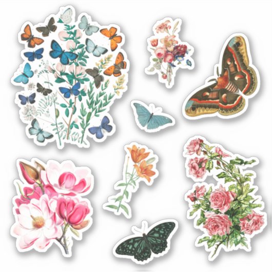 8 stks  botanische bloemvlinders contour sticker (Voorkant)