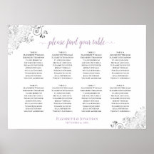 8 Tabel Lacy Lavender Wedding Seding Chart White