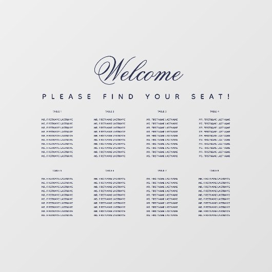 8 Tabel Transparante marineblauwscriptsessiekaart Raamsticker (Vel)