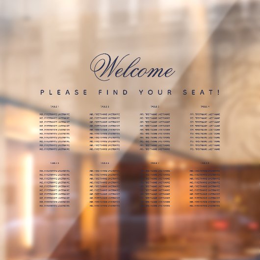 8 Tabel Transparante marineblauwscriptsessiekaart Raamsticker (Vel 2)