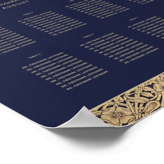 8 Tables Navy Blue Wedding Seding Chart Gold Roos Poster (Hoek)
