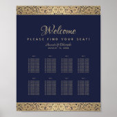 8 Tables Navy Blue Wedding Seding Chart Gold Roos Poster (Voorkant)
