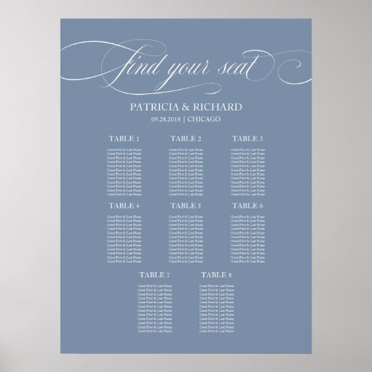 8 Tables Wedding Seding Chart Board Dusty Blue Poster (Voorkant)