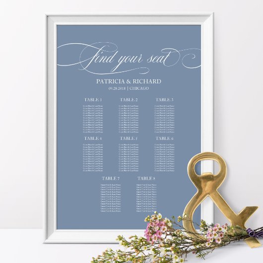 8 Tables Wedding Seding Chart Board Dusty Blue Poster