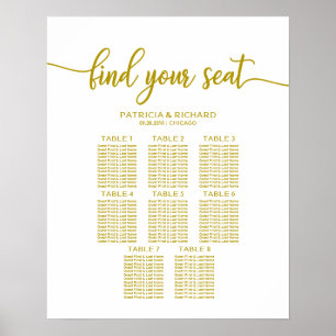 8 Tables Wedding Seding Chart Gold Calligrafie Poster