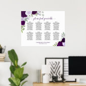 8 tafel Paarse Rozen Elegante bruiloft zitgrafiek Poster (Thuiskantoor)