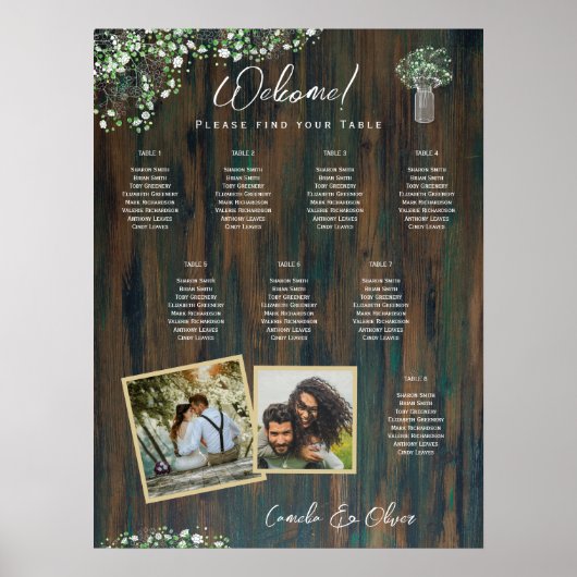 8 Tafel Rustic Hout Gypsophila FOTO STOEL Schuim Poster (Voorkant)