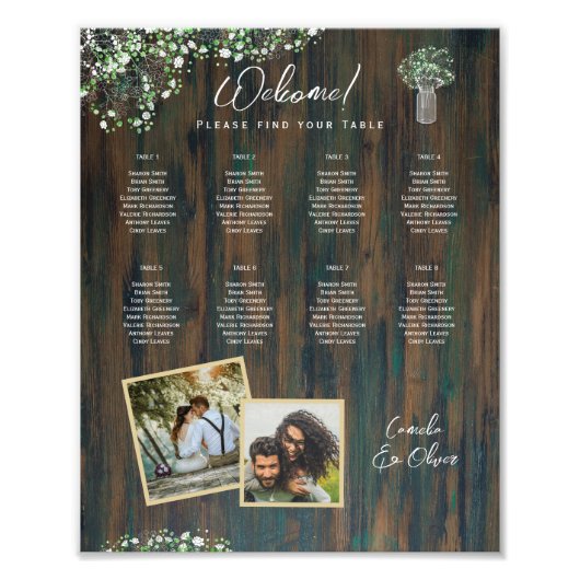 8 Tafel Rustiek Hout Gypsophila FOTO PLAATSING Foto Afdruk (Voorkant)