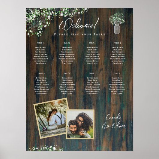8 Tafel Rustiek Hout Gypsophila FOTO ZITTING Poster (Voorkant)