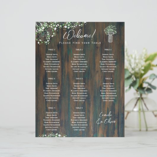 8 Tafel Rustiek Hout Gypsophila Zitplaatskaart (Staand voorkant)