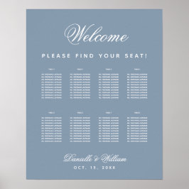 8 Tafel Stof Blauw Bruiloft Eenvoudige Zitplaatska Poster