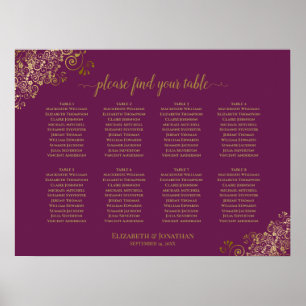 8 Tafel Trouwen Zitting Grafiek Magenta Plum & Gol Poster