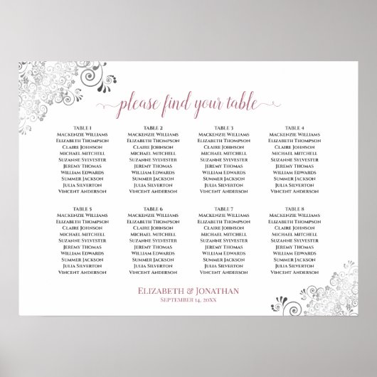 8 Tafel - Wit en Roos - vriendelijke bruiloft Poster (Voorkant)