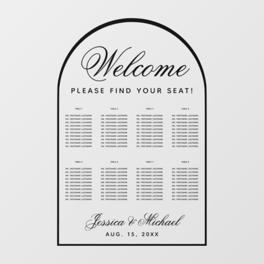 8 Tafelboog Transparante Trouwstoelkaart Raamsticker (Vel)