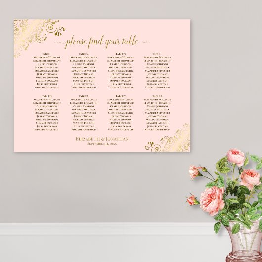 8 Tafelbruinzittenden Schema Blush Pink & Gold Poster