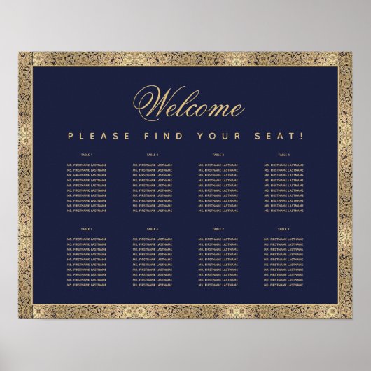 8 Tafelmarineblauw gouden Rozen Poster (Voorkant)