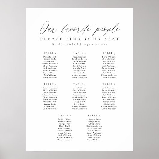 8 Tafels Onze favoriete Mensen Zittingkaart Poster (Voorkant)