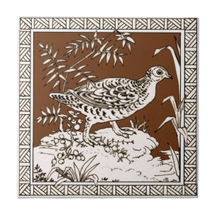 #8 van 12 Repro 1880s Minton Mocha Bird Series Tegeltje