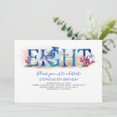 8 Verjaardagsuitnodiging onder het Zee Marine Worl Kaart (Staand voorkant)