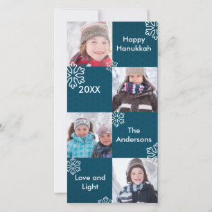 8 Vierkanten Blauwe Sneeuw - Hanukkah Fotokaart Feestdagenkaart