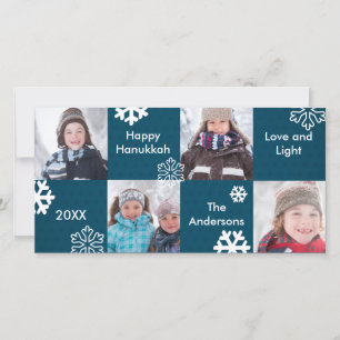 8 Vierkanten Blauwe Sneeuw - Hanukkah Fotokaart Feestdagenkaart