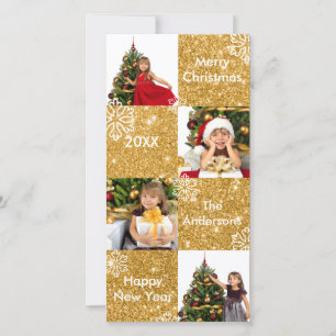 8 Vierkanten Gouden Glittersneeuw - Kerst Fotokaar Feestdagenkaart