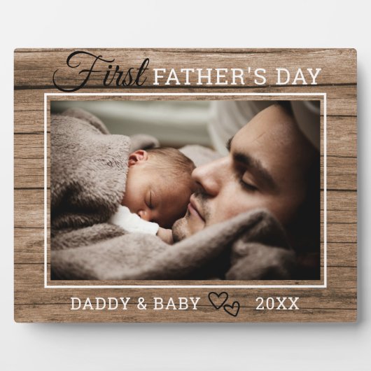 8 x10 Fotosjabloon Eerste Vaderdag hout Fotoplaat (Voorkant)