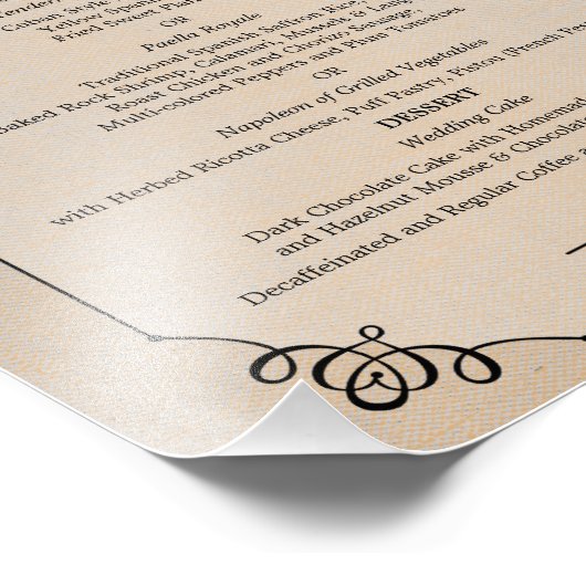 8 x 10  Linen Table Dinner Menu voor Framing Foto Afdruk (Hoek)