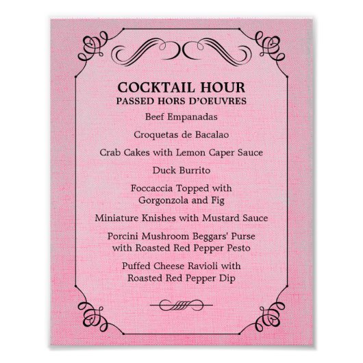 8 x 10  Linen Table Menu voor Framing Foto Afdruk (Voorkant)