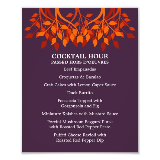 8 x 10 Menu Cocktail-tabel voor Framing Foto Afdruk (Voorkant)