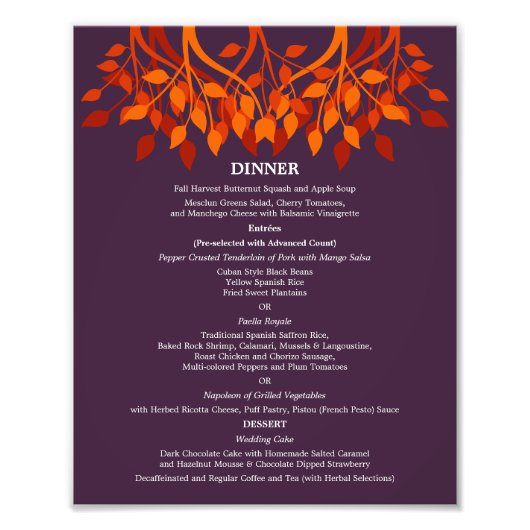 8 x 10 Menu Tabeldiner voor het ontwerpen Foto Afdruk (Voorkant)