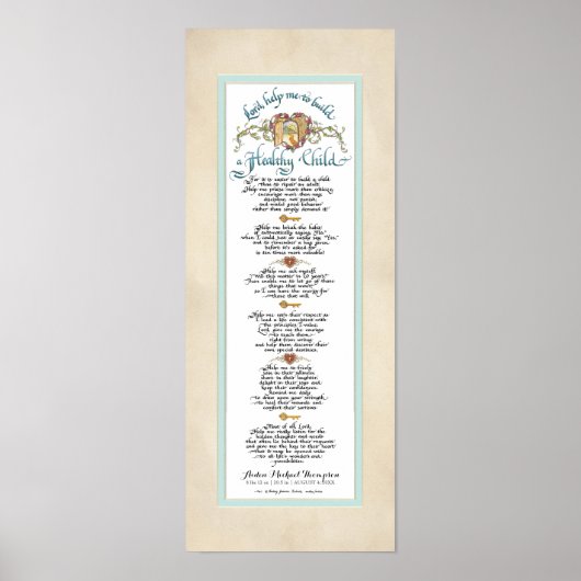 8 x 20 Een gezond kind bouwen, Parchment Aqua Blue Poster (Voorkant)